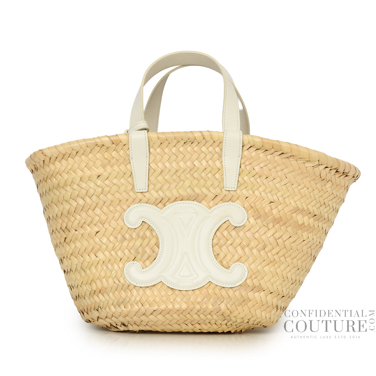 White/Beige Teen Classic Panier In Palm Leaves & Calfskin