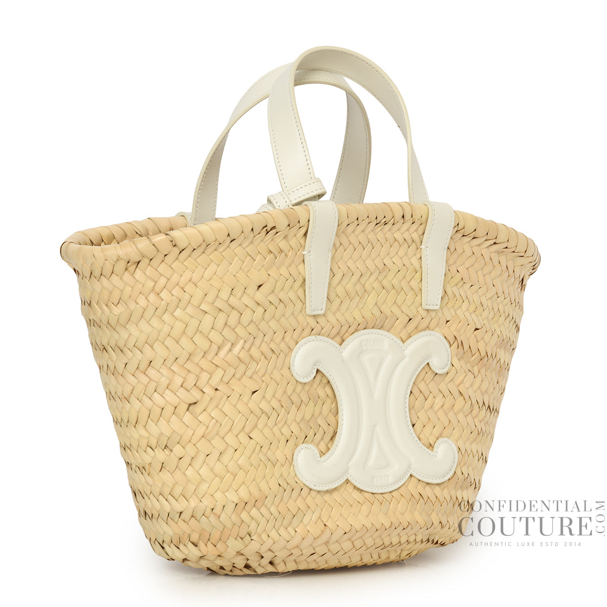 White/Beige Teen Classic Panier In Palm Leaves & Calfskin