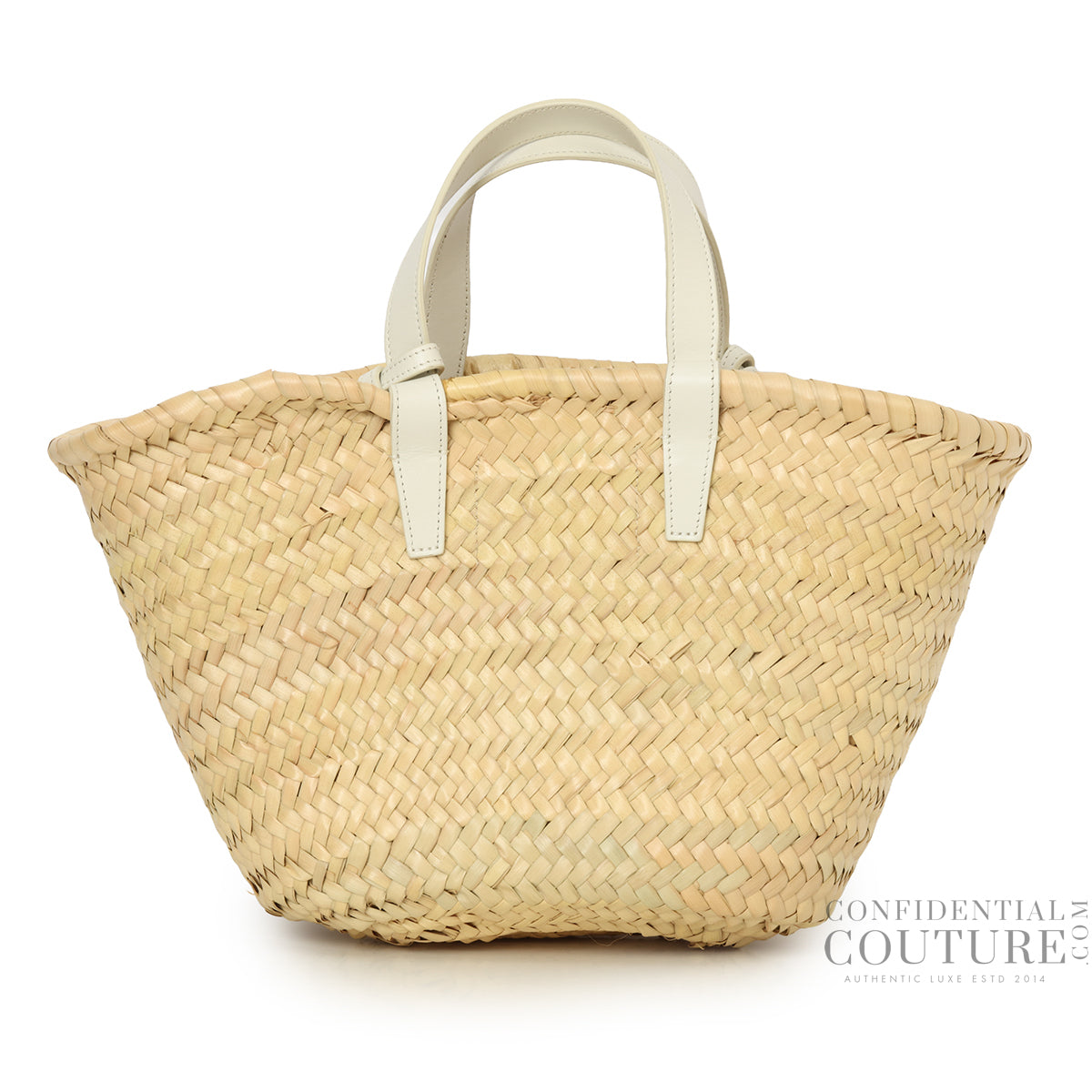 White/Beige Teen Classic Panier In Palm Leaves & Calfskin