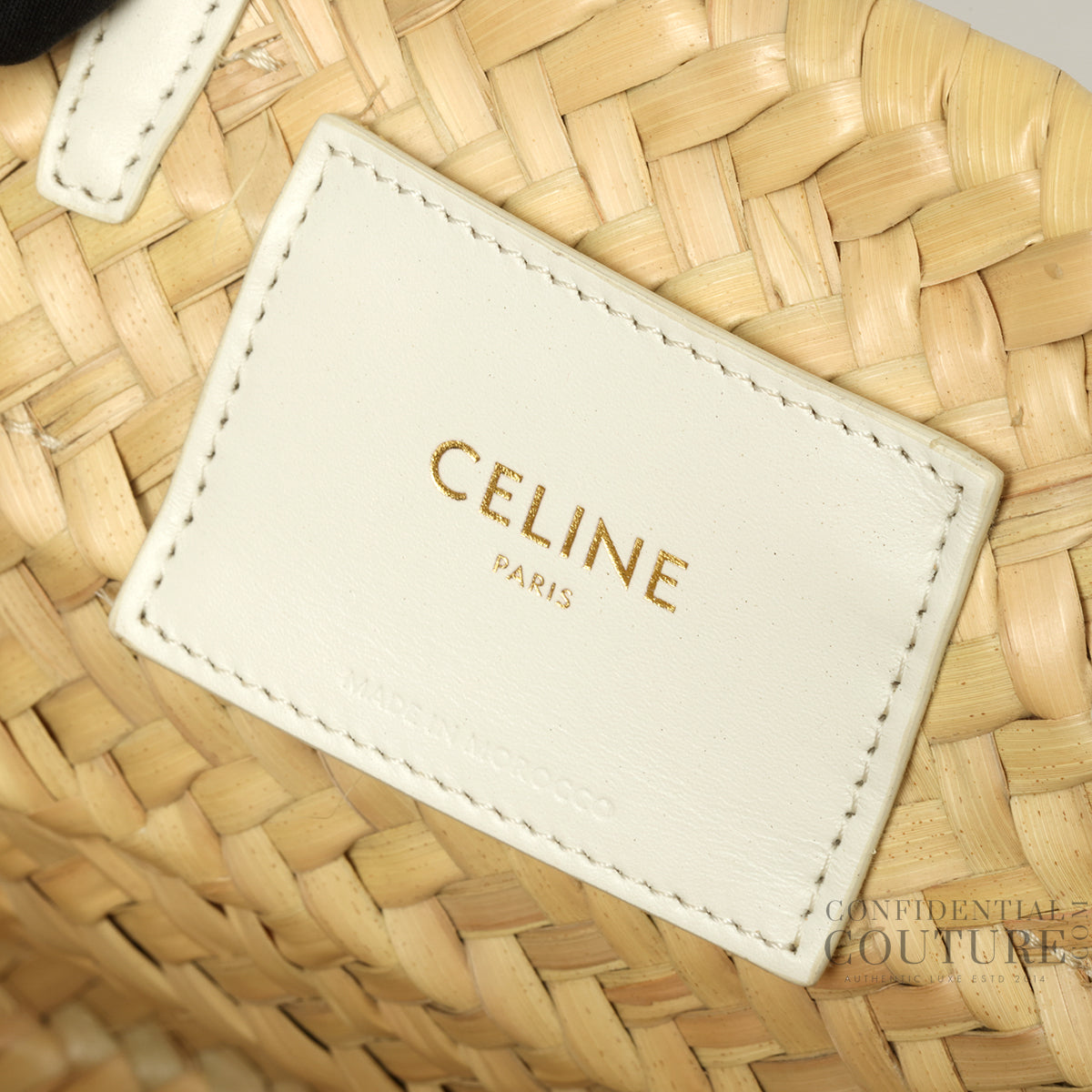 White/Beige Teen Classic Panier In Palm Leaves & Calfskin
