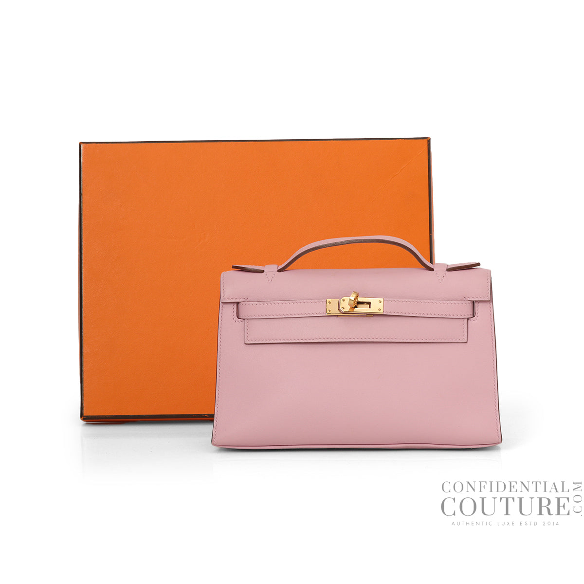 Kelly Pochette Veau Swift Mauve Sylvestre with Rose Gold Hardware
