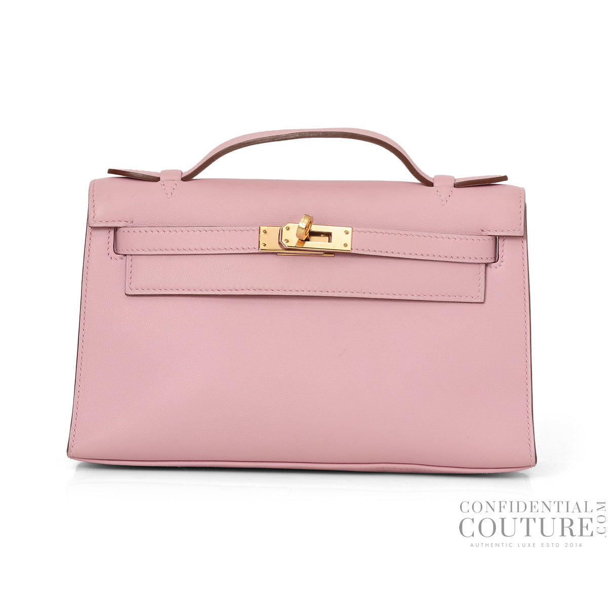 Kelly Pochette Veau Swift Mauve Sylvestre with Rose Gold Hardware
