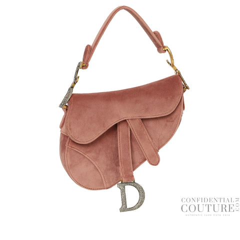 Nude Rose Velvet & Crystal Mini Saddle Bag