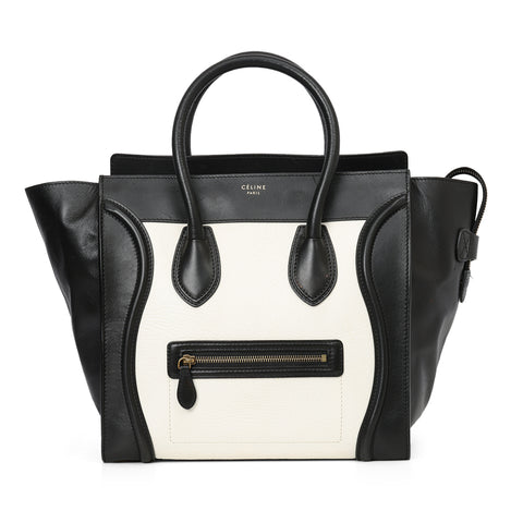 White/Black Leather Mini Luggage Tote