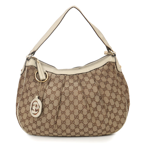 Beige/Ivory GG Canvas Medium Sukey Hobo Bag