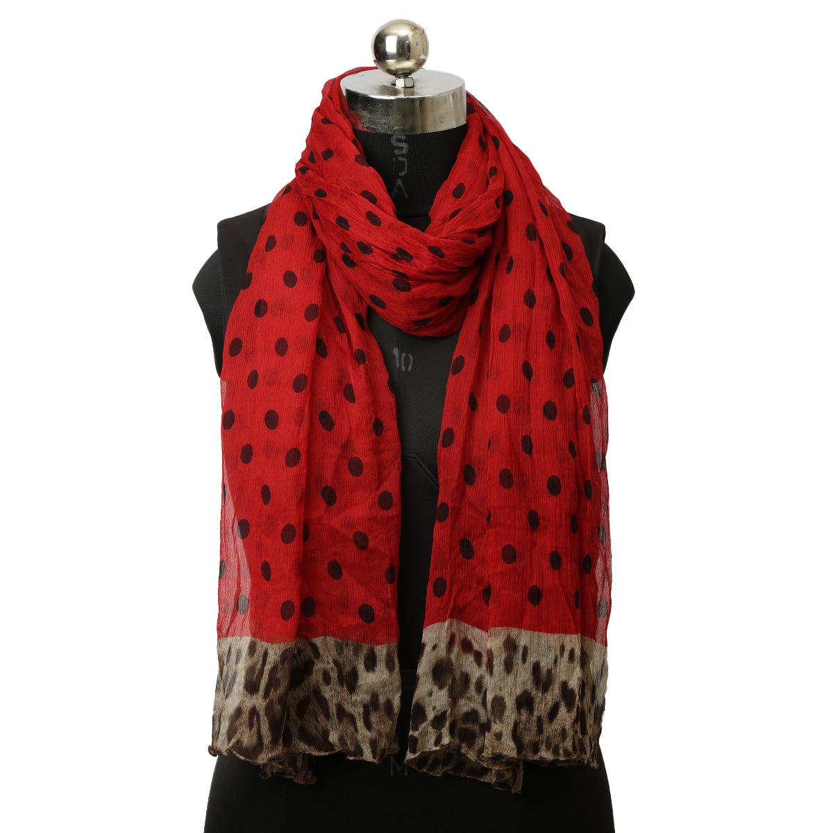 Red And Black Polka Dot Chiffon Scarf One Size
