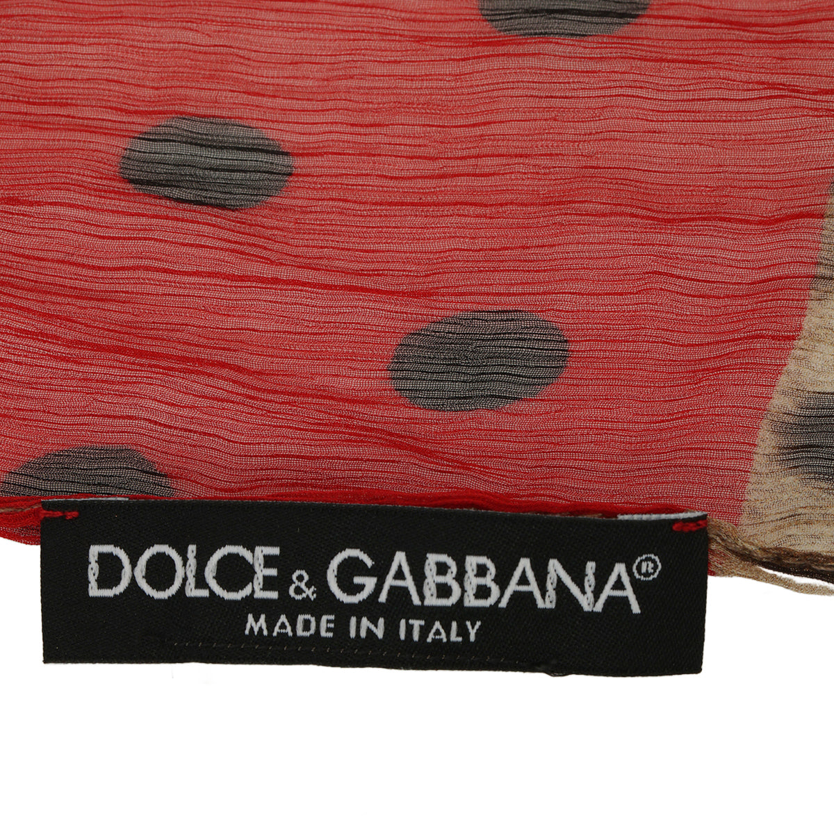 Red And Black Polka Dot Chiffon Scarf One Size