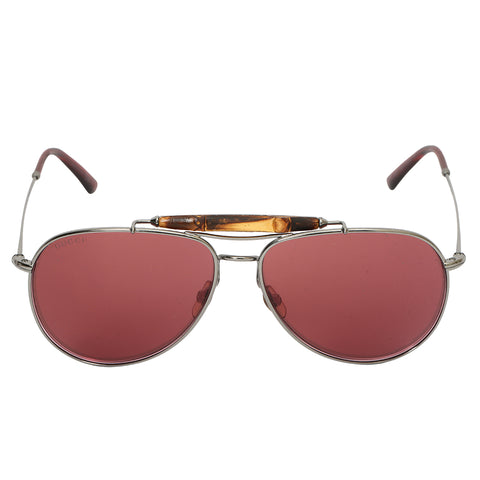 Bamboo & Metal Pink Tinted Lens Aviator Sunglasses