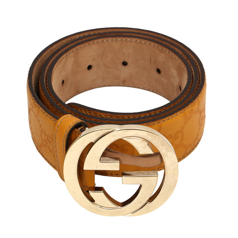 Mustard Belt with Interlocking GG Buckle 34