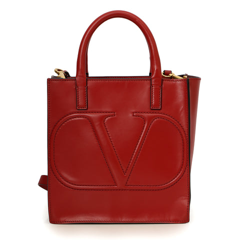 Small Red Vlogo Walk Calfskin Tote Bag