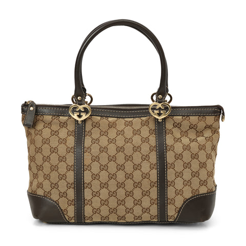 Beige/Brown GG Canvas and Leather Small Lovely Heart Tote