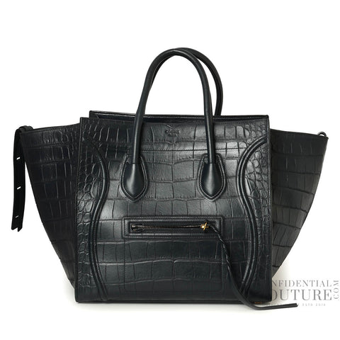 Navy Blue Croc-Embossed Medium Phantom Luggage Tote