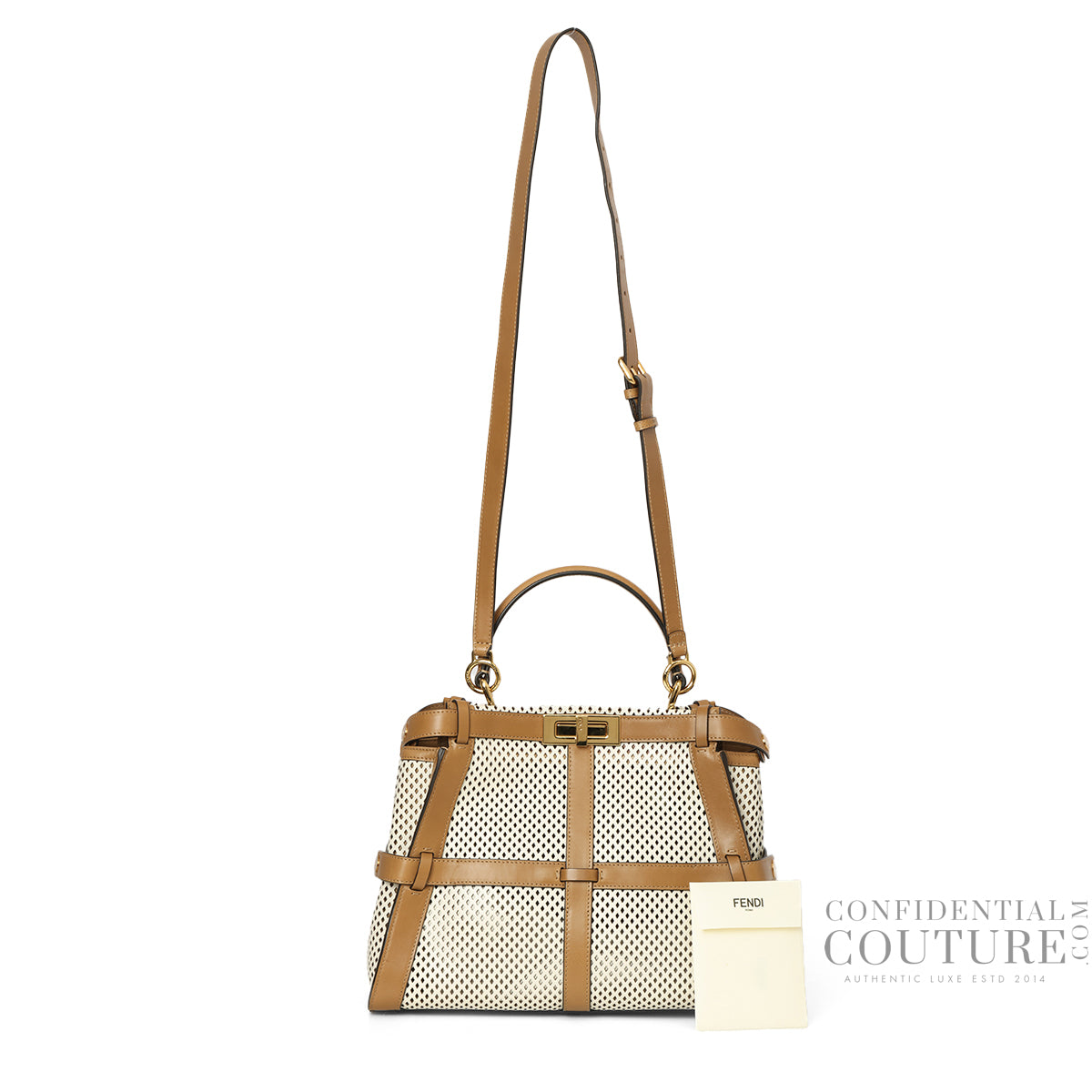 Peekaboo Regular Perforated Leather 2way Handbag In Beige & Brown