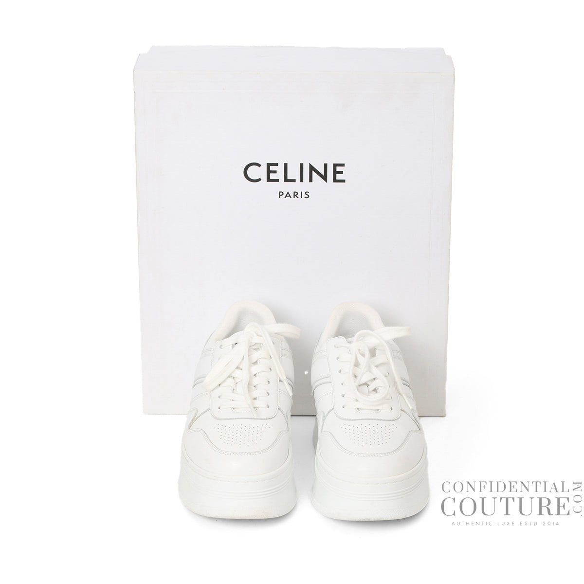 White Block Sneakers With Wedge Outsole In Calfskin EU 39