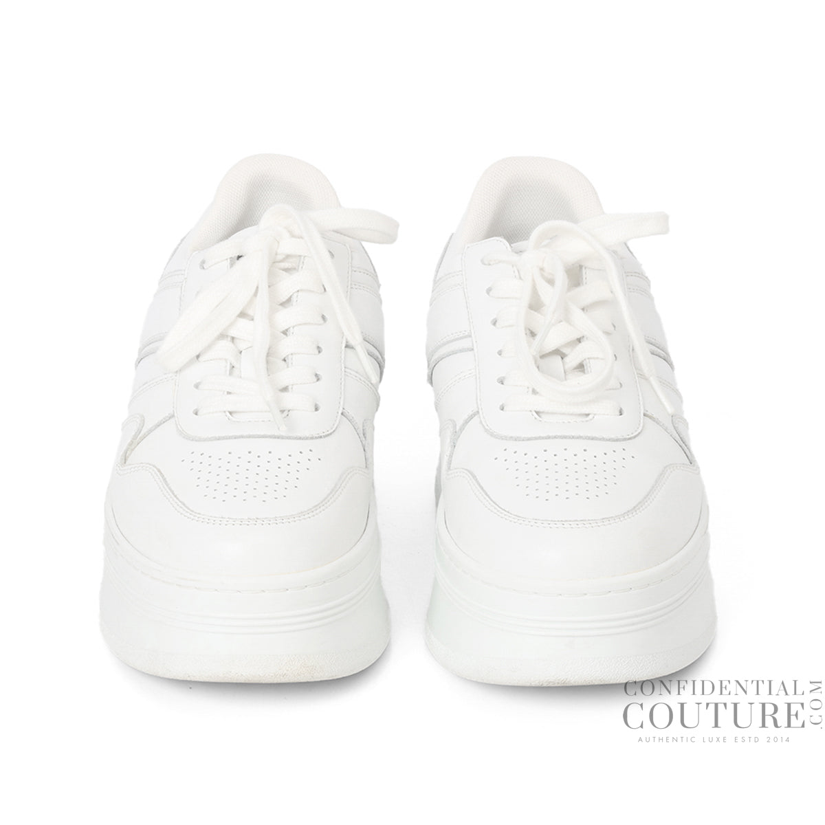 White Block Sneakers With Wedge Outsole In Calfskin EU 39