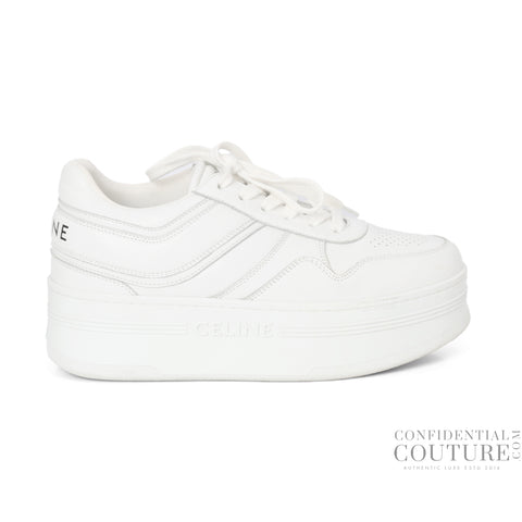 White Block Sneakers With Wedge Outsole In Calfskin EU 39