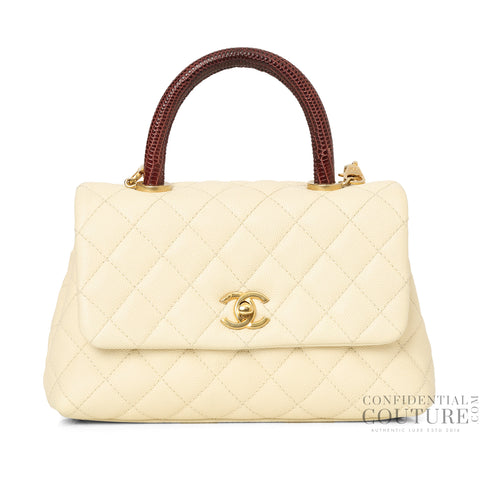 Off white/Burgundy Quilted Caviar Leather Mini Coco Handle Bag