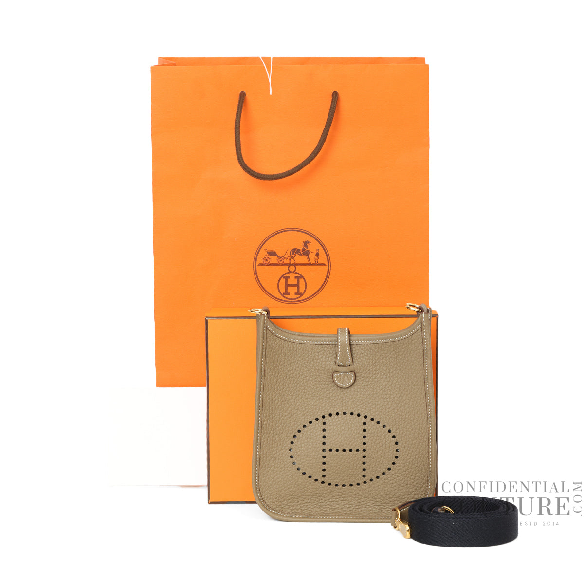 Evelyn 16 Amazone Taurillion Clemence Etoupe and Navy Crossbody Bag