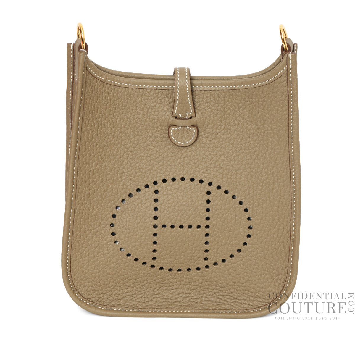 Evelyn 16 Amazone Taurillion Clemence Etoupe and Navy Crossbody Bag