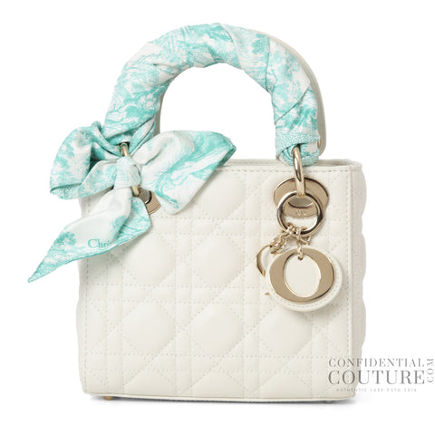White Mini Lady Dior Bag With Twilly