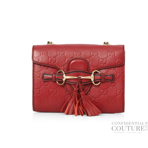 Guccissima Mini Emily Red Monogram Embossed Crossbody