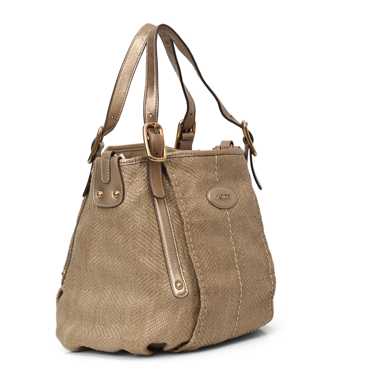 Brown Woven Fabric and Leather Shoulder Bag One Size