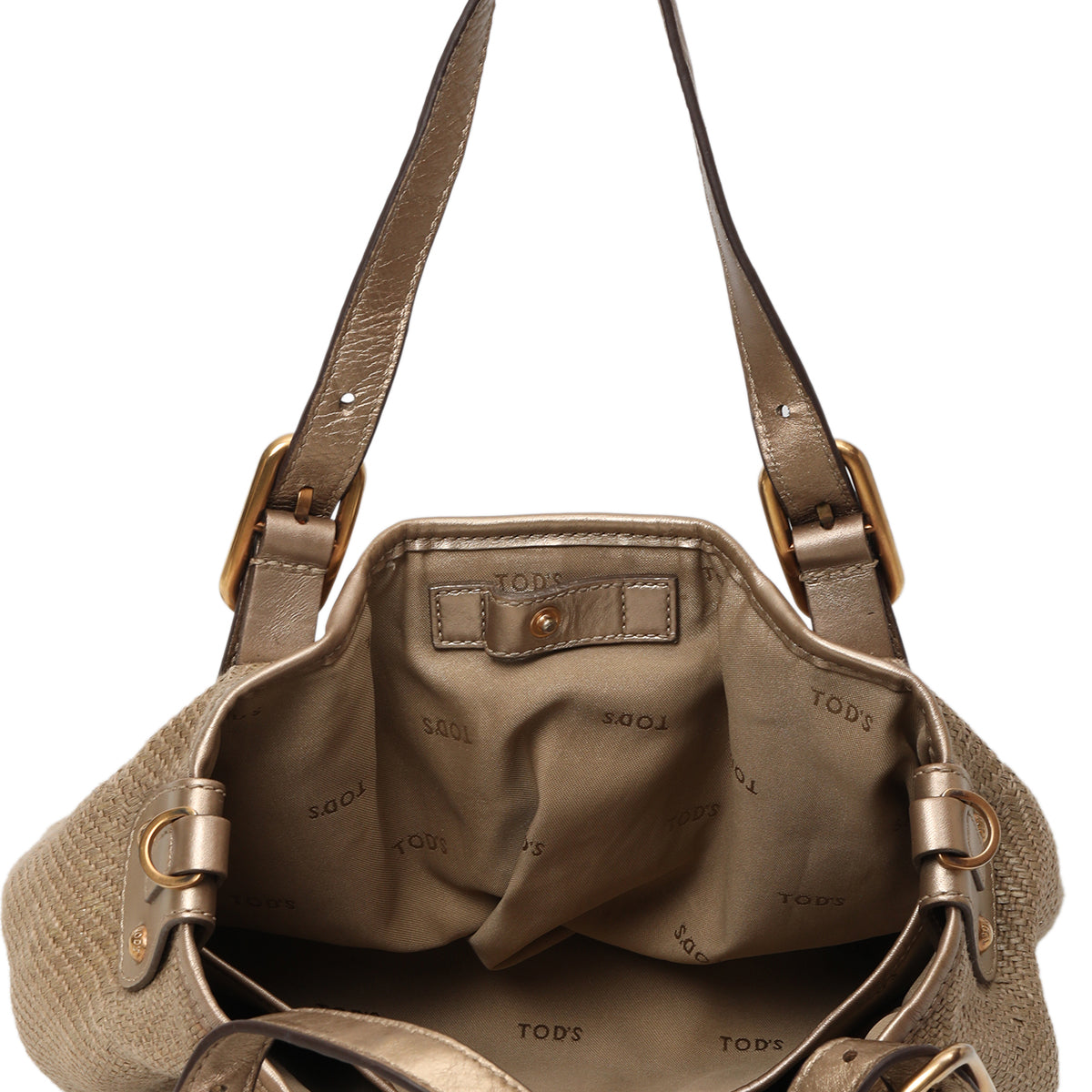 Brown Woven Fabric and Leather Shoulder Bag One Size