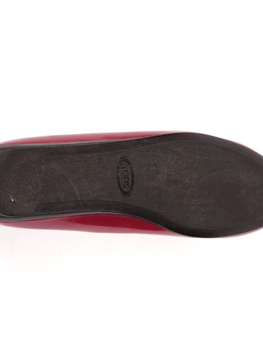 Burgundy Patent Leather Ballerina Flats Shoes with Gold Studs Size - 37