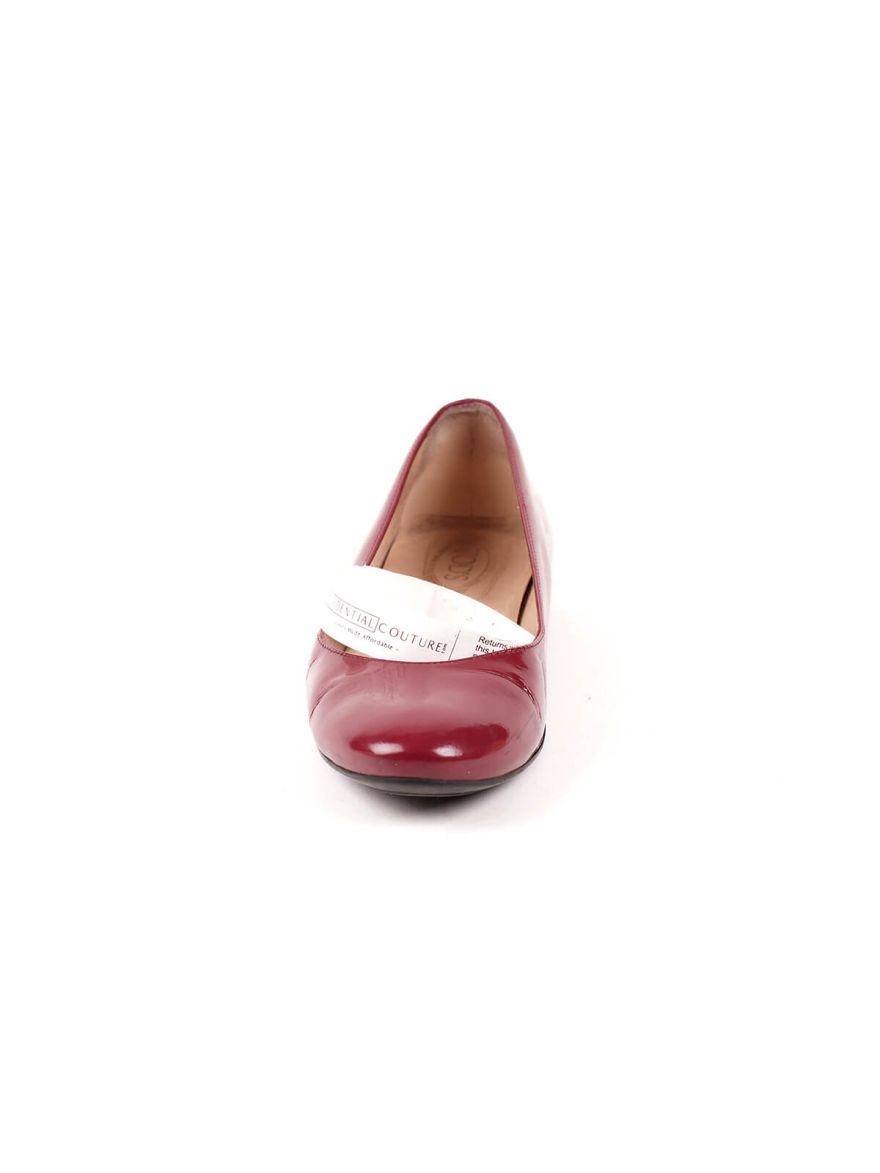 Burgundy Patent Leather Ballerina Flats Shoes with Gold Studs Size - 37